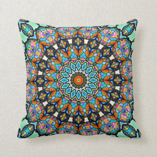 Colourful Blown Glass Balls Mandala Throw Pillow