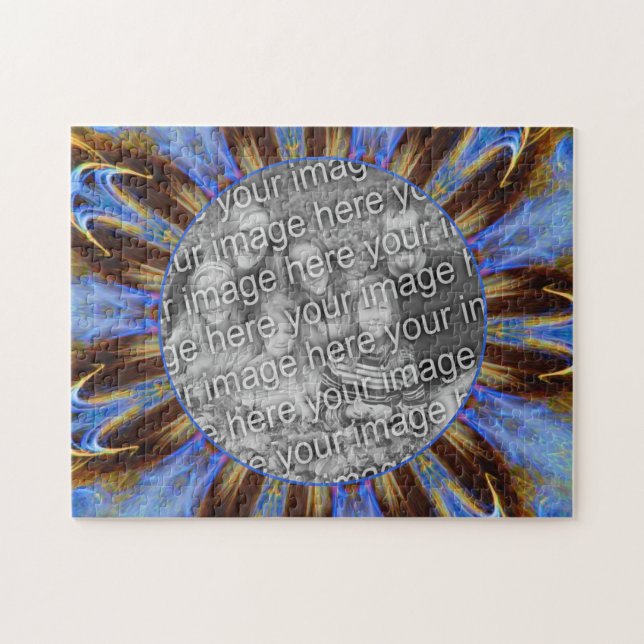 Colourful Blue Abstract Frame Create Your Own Phot Jigsaw Puzzle (Horizontal)