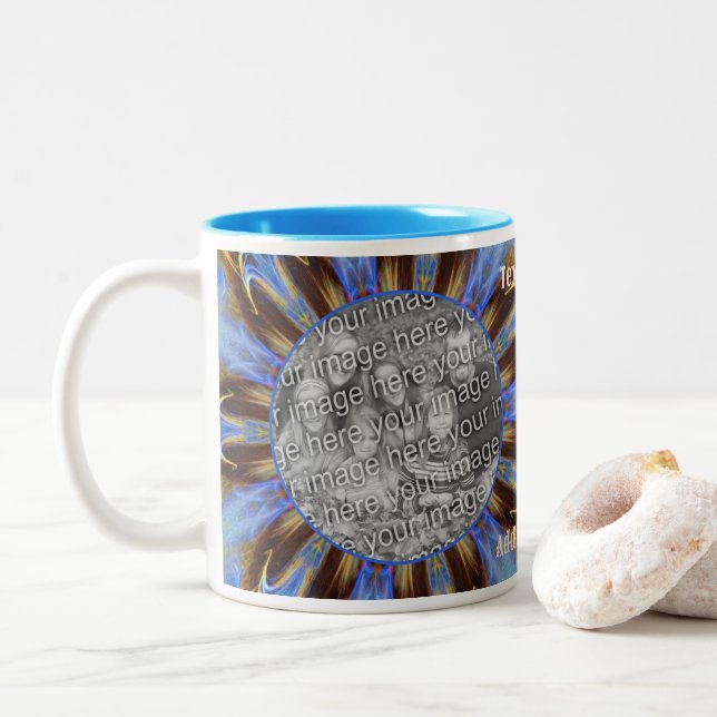 Colourful Blue Abstract Frame Create Your Own Phot Two-Tone Coffee Mug (With Donut)