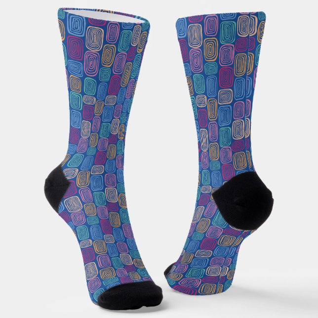 Colourful blue abstract pattern socks (Angled)