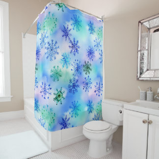 Colourful Blue and Green Falling Snowflake Design