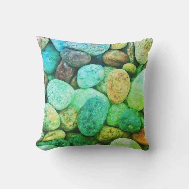 Colourful Blue and Green Stones Pebbles Outdoor Pillow (Front)