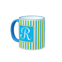 Colourful Blue and Green Stripe Pattern Monogram