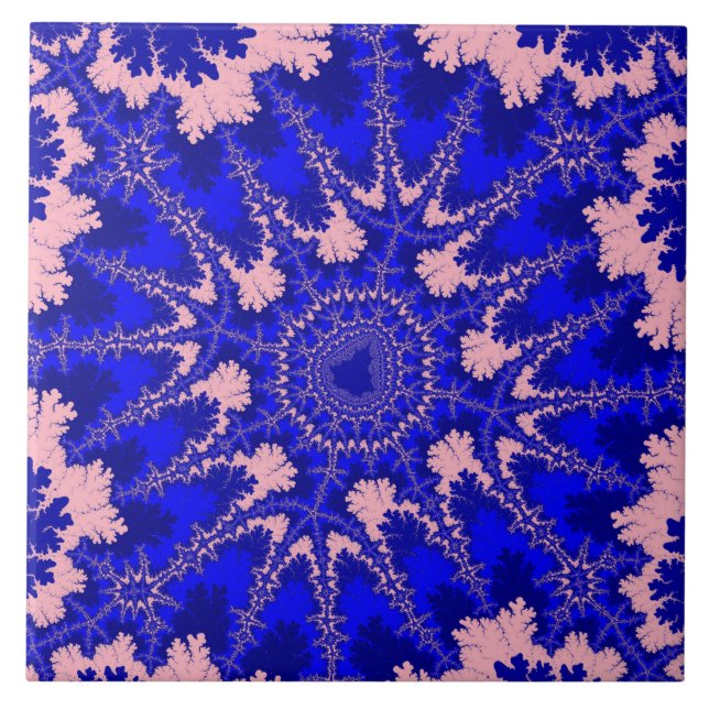 Colourful Blue and Light Pink Fractal Tile (Front)