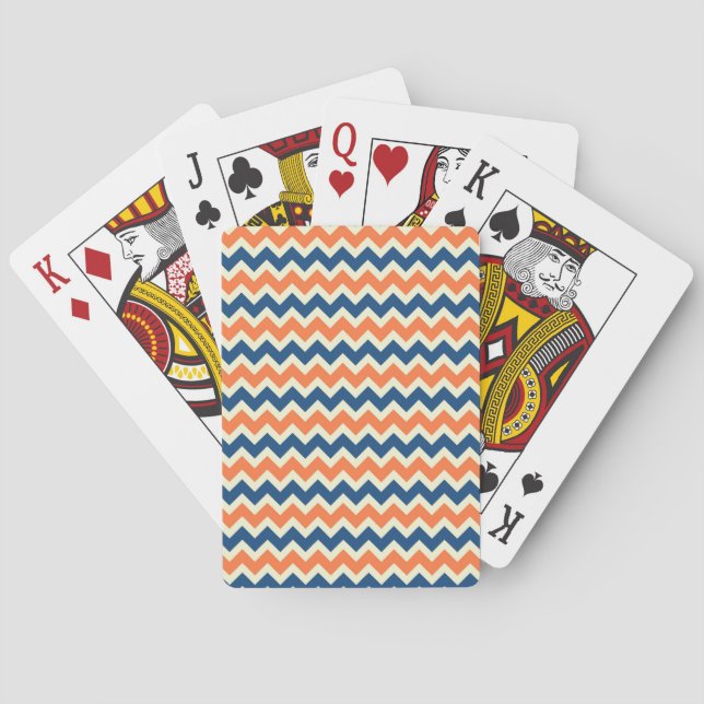 Colourful Blue and Orange Chevron Stripes Zig Zags Playing Cards (Back)
