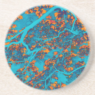 Colourful blue and orange trees coaster