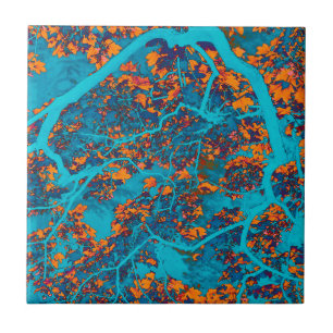 Colourful blue and orange trees tile