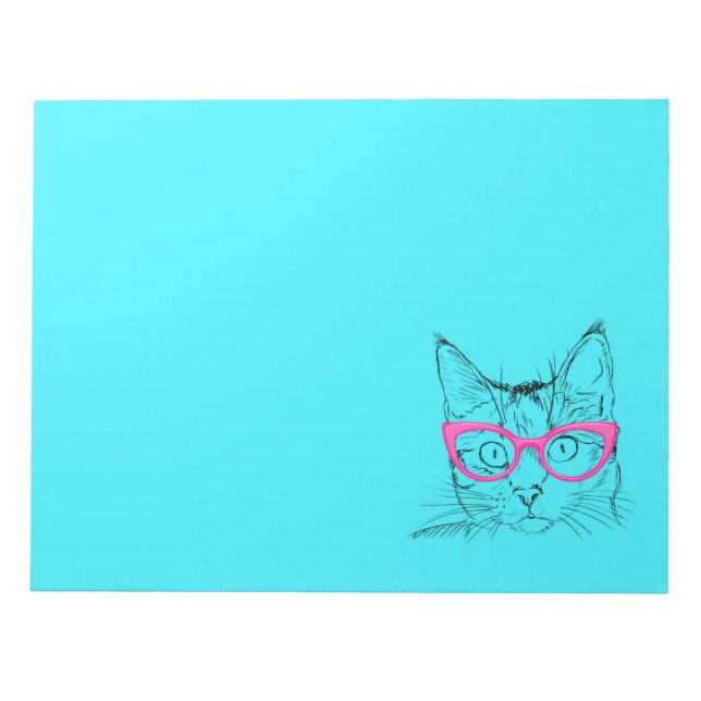 Colourful Blue and Pink Hipster Cat Notepad (Front)
