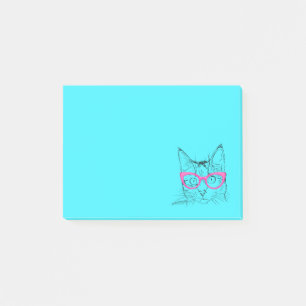 Colourful Blue and Pink Hipster Cat Post-it Notes