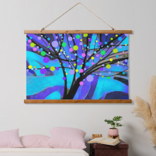 colourful blue and purple modern art tree design  hanging tapestry