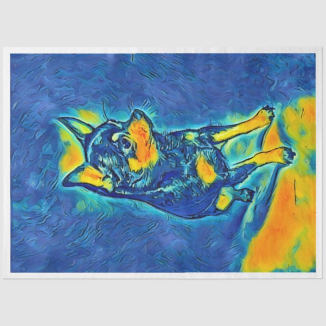 Colourful Blue and Yellow Chihuahua Decoupage Pape Tissue Paper (Front)