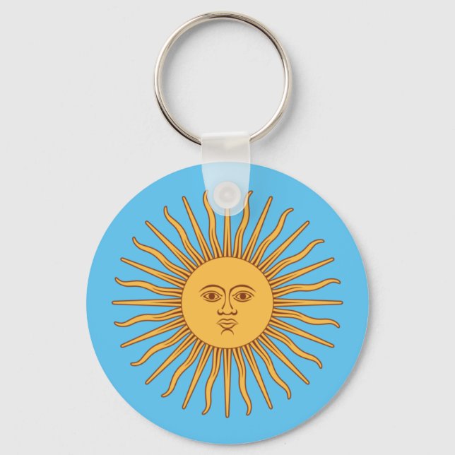 Colourful Blue and Yellow Smiling Sun of May Keychain (Front)