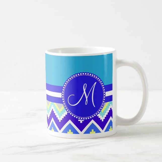Colourful Blue Aztec Andes Chevron Zig Zags Coffee Mug (Right)
