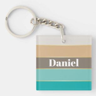 Colourful Blue Beige Personalized Colour Stripes Keychain