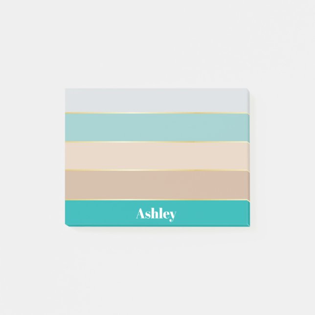 Colourful Blue Beige Personalized Colour Stripes Post-it Notes (Front)