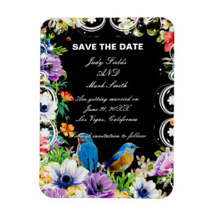 Colourful Blue Birds And Botanical Save The Date Magnet