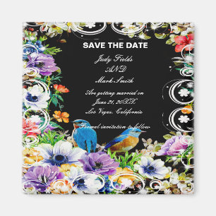 Colourful Blue Birds & Botanical Save The Date Magnet