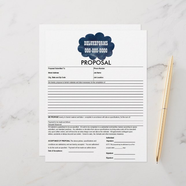 Colourful Blue Clouds Proposal Form (Front/Back In Situ)