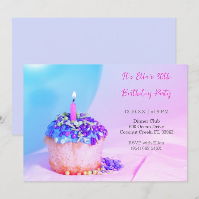 Colourful Blue Cupcake Colourful 30th birthday  Invitation (Front/Back)