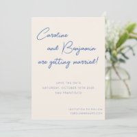Colourful Blue Ecru Script Handwriting Wedding
