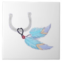 Colourful blue feathers Horseshoe Tile