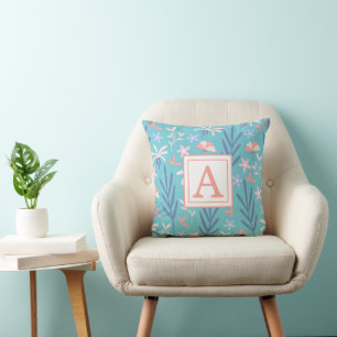 Colourful Blue Floral Baby Boy Nursery Throw Pillow