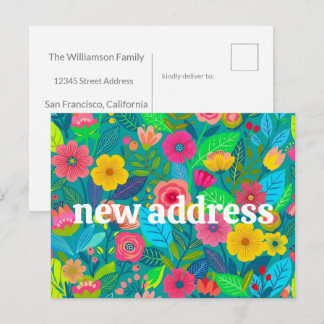 Colourful Blue Floral We Moved New Home Moving Pos Postcard