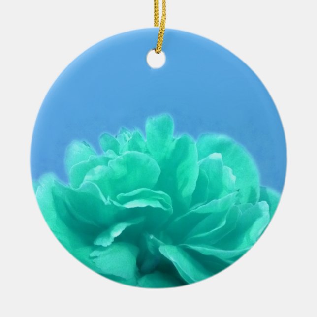 Colourful Blue Green Floral Ceramic Ornament (Front)