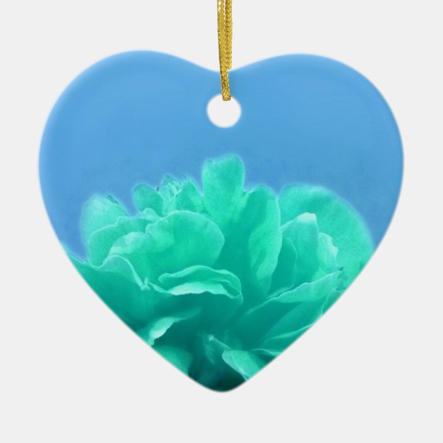 Colourful Blue Green Floral Ceramic Ornament (Front)