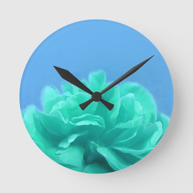 Colourful Blue Green Floral Round Clock (Front)