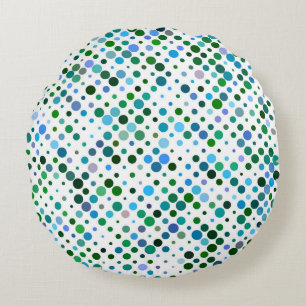 Colourful, Blue, Green & Lavender Purple Dots Round Pillow