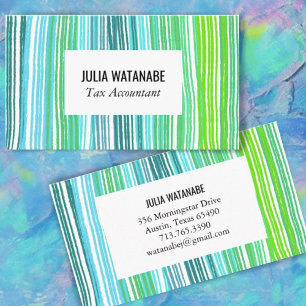 Colourful Blue Green Minimalist Stripes Handmade   Business Card