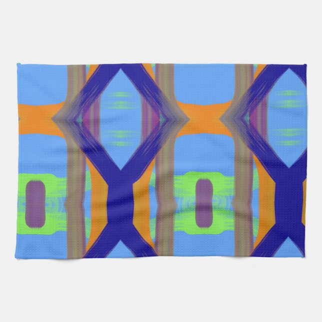 Colourful Blue Green Orange Customized Art Pattern Kitchen Towel (Horizontal)