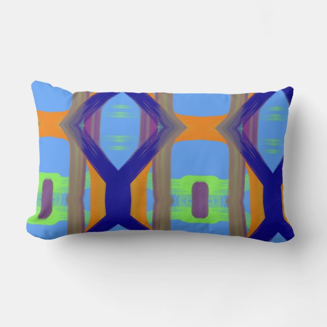 Colourful Blue Green Orange Customized Art Pattern Lumbar Pillow (Front)