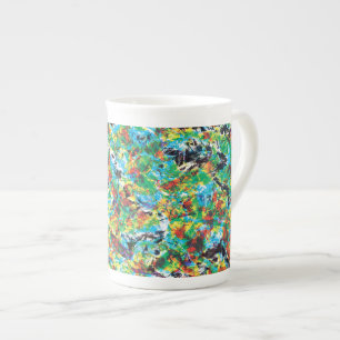 Colourful blue green spring flower pattern art bone china mug