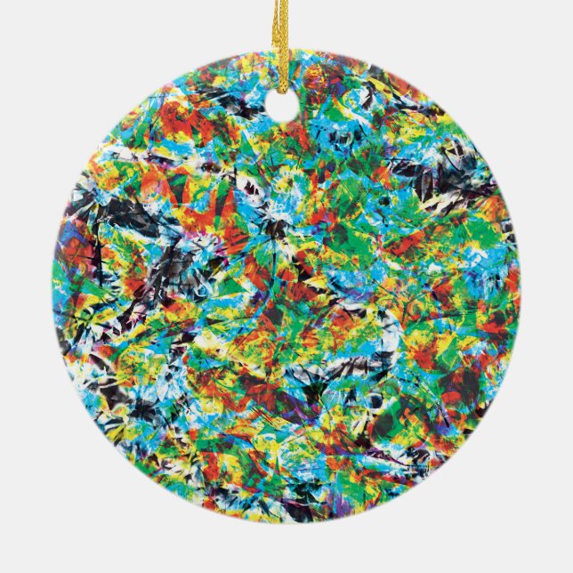Colourful blue green spring flower pattern art ceramic ornament (Back)