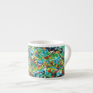 Colourful blue green spring flower pattern art espresso cup