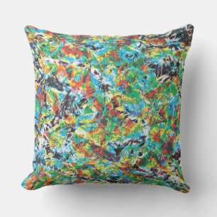 Colourful blue green spring flower pattern art throw pillow