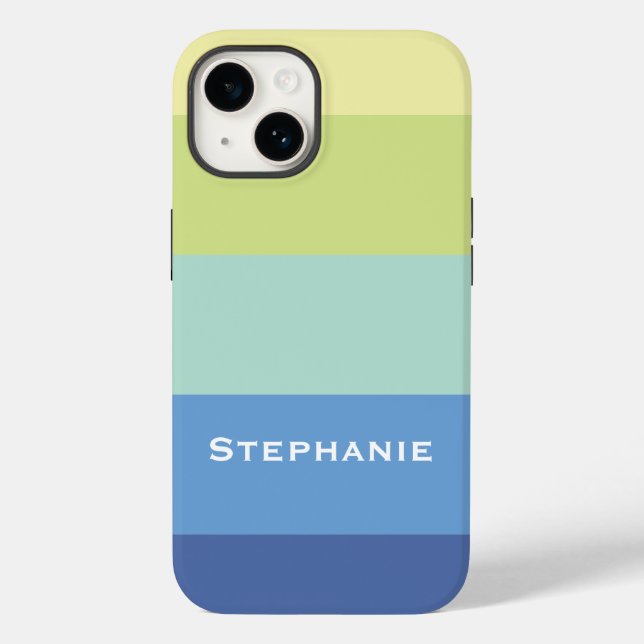 Colourful Blue Green Yellow Abstract Stripes Name Case-Mate iPhone Case (Back)