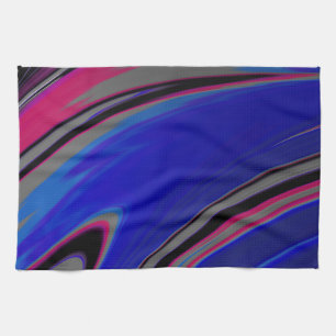 Colourful Blue Grey Magenta Fractal Swirl Kitchen Towel