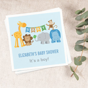 Colourful Blue Jungle Animals Boy Baby Shower Napkin