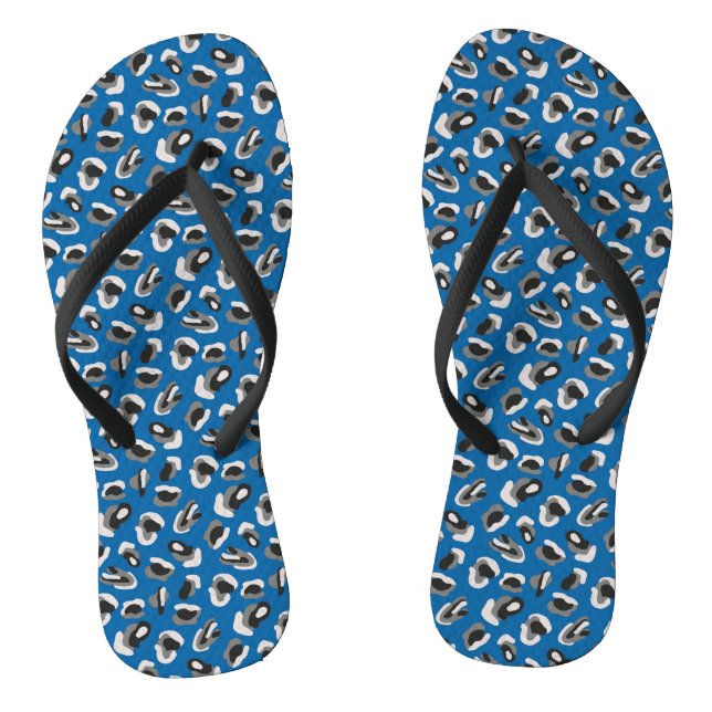 Colourful blue leopard animal print flip flops (Footbed)