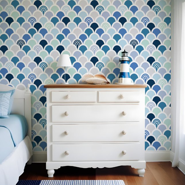 Colourful Blue Mermaid Fish Scale Rainbow Pattern Wallpaper (Colorful Blue Mermaid Fish Scale Rainbow Pattern Wallpaper)