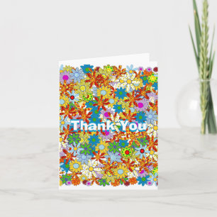 Colourful Blue Orange Red Floral Pattern Thank You Card