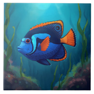 Colourful Blue Orange Tropical Fish and Coral Reef Tile