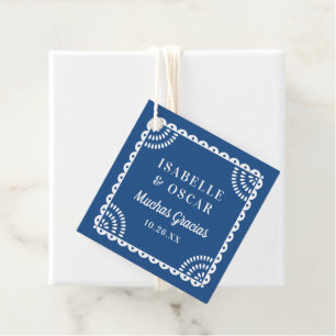 Colourful Blue Papel Picado Wedding Favour Tags