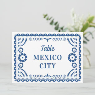 Colourful Blue Papel Picado Wedding Table Number
