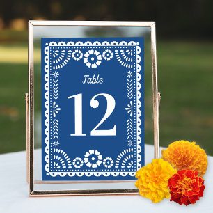 Colourful Blue Papel Picado Wedding Table Number