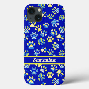 Colourful  Blue Paws Personalized  iPhone 13 Case