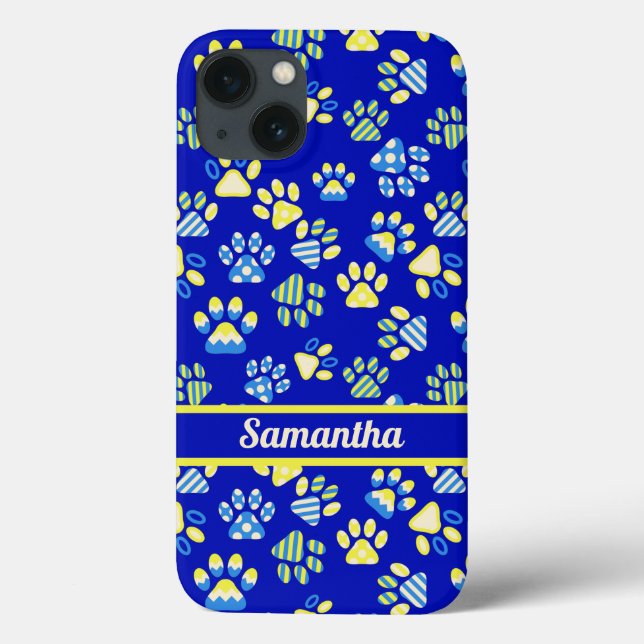 Colourful  Blue Paws Personalized  Case-Mate iPhone Case (Back)
